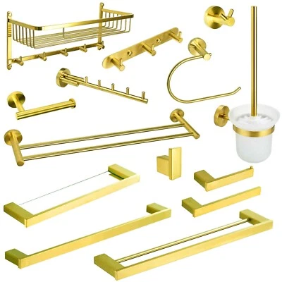 $22 • Buy Brushed Gold Towel Rail Rack Toilet Paper Holder Robe Hook Shower Caddy Bathroom