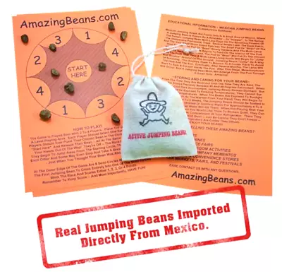 60+ Authentic Real Mexican Jumping Beans In A Sack. Includes 10 Game Sheets. • $23.85