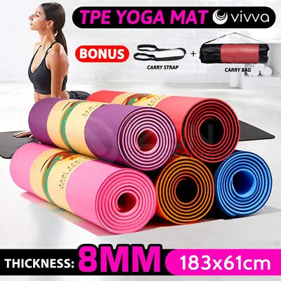 $24.65 • Buy TPE Yoga Mat Fitness Gym Exercise Pilates Non Slip Durable Eco Thick Dual Layer