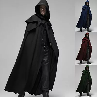 Halloween Unisex Cosplay Death Cape Long Hooded Cloak Wizard Witch Medieval Cape • $55.94