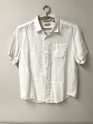 NEW Natural Blue By Visitor Mens XL 48x29 Linen Button Shirt Sleeve Pure White • $19.18