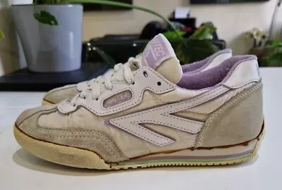 VINTAGE HI-TEC SQUASH TRAINERS. WOMENS SIZE 5 UK. WHITE/LILAC/GRY **1990's** • £25