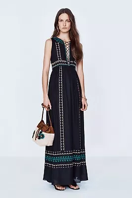 ** Vanessa Bruno ** Long Black Dress ** 38 ** Boho / Embroidered ** Silk ** • £139.99