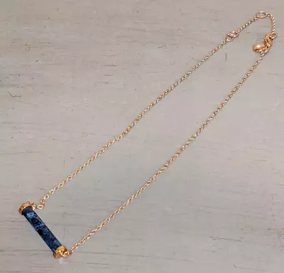 J. Crew Rose Gold Chain Blue Marbled Stone Circular Bar Necklace • $20