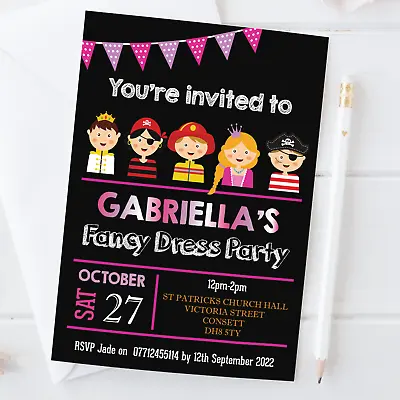 Personalised  Birthday Party Invitations Fancy Dress Girls Dress Up Invites X10 • £8.31