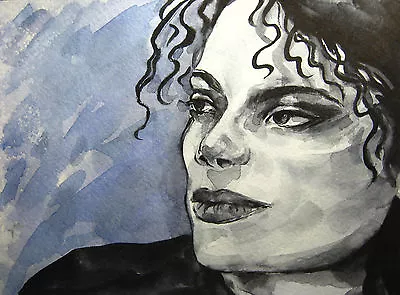 Black & White Watercolor Michael Jackson Curly Hair Music Song Pop King Art 5x7 • $29