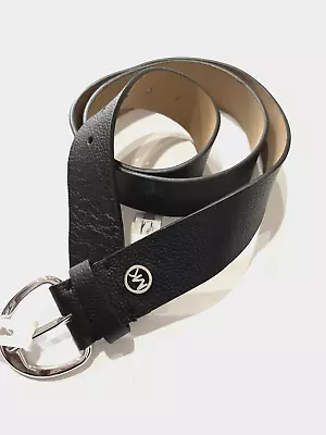 Michael Kors Women's Logo 1.5  Wide Leather Belt - Black / Silver - Choose Size • $35