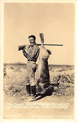 RPPC Real Photo Conard  Rabbit Hunter W/Gun Giant Rabbit Old Postcard • $19.95