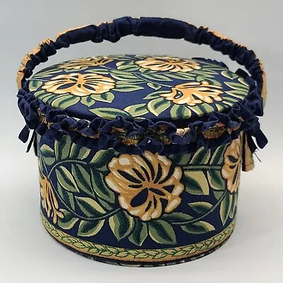 ⭐️ Vintage Floral Cloth Covered Round Sewing Basket With Lid - Past Times • $24.99