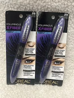 2x L'OREAL Paris Voluminous X Fiber Mascara W/Primer #215 Blackest Black 0.44 Oz • $14.99