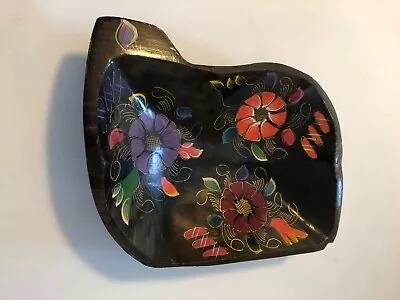 Vintage Mexican Bowl Large Wooden Batea Wood Tray Hand Painted Toleware Folk Art • $29.50