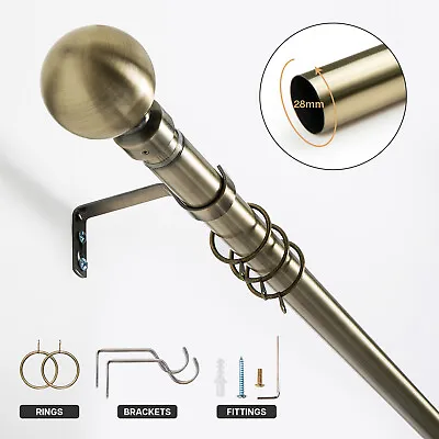 Extendable Metal Curtain Pole 28mm With Superior Finials Rings & Rod Fittings • $22.72