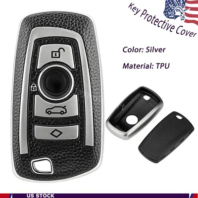 Silver TPU Leather Full Cover Key Fob Case Holder For BMW 1 2 3 4 5 6 7 X3 X4 • $8.89