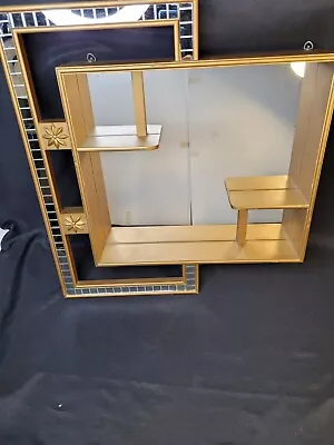 Vintage Mid Century Modern Mirror Wall Shadowbox Gold 22  X 24  • $200