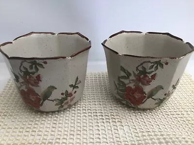 £18.99 • Buy Vintage Grayshott Studio Pottery Stoneware Floral Birds Decorated Planters Pair