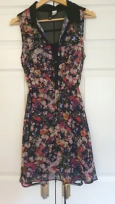 H&M Summer Sleeveless Dress Size 10 Black And Flowers Pattern • £4.99