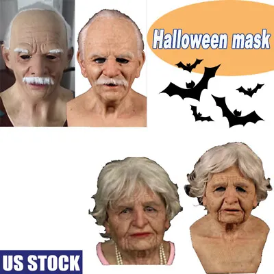 $19.99 • Buy Halloween Old Man Woman Full Head Mask Latex Realistic Headgear Cosplay Party US