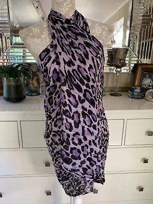 Designer Purple Large Leopard Print Multi Way Long Sarong Beach Wrap Cover Up Bn • £8.99