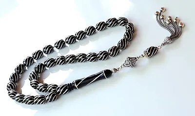 Original Erzurum Oltu  925K Silver Inlay Prayer Beads Misbaha تسبيح Masbaha • $209.11