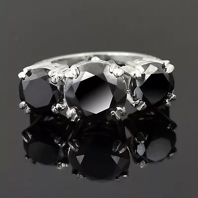 5.70Ct Certified Three Black Diamond Solitaire Band Ring-925 Silver • $40