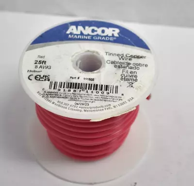 Ancor Marine Grade Red 8 AWG Boat Battery Cable Tinned Copper Wire 25' Roll • $34.99