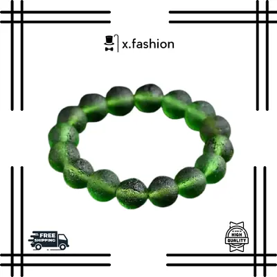 8mm Green Moldavite Czech Meteorite Bracelet Rough 8mm Energy Stone Jewelry Gift • $14.39