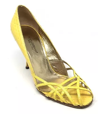 Dolce & Gabbana Women's Size 37.5 Yellow Snakeskin High Heel Shoes • £56.89