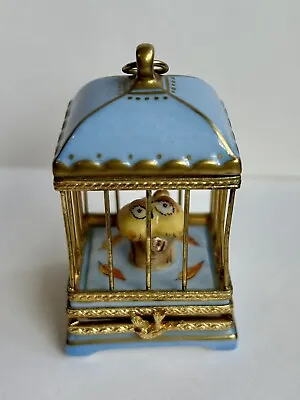 Limoges Trinket Box - Love Birds In Cage Peint Main Trinket Box • £100