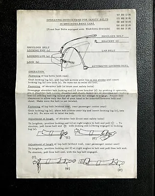 Vtg 1973 Mercedes-benz 450sl Seat Belt Operating Instructions  Owner's Manual  • $9.95
