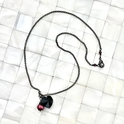 Black Heart Faux Pearl Beaded Pendant Necklace Chain The Vintage Strand Lot#3200 • $8.49
