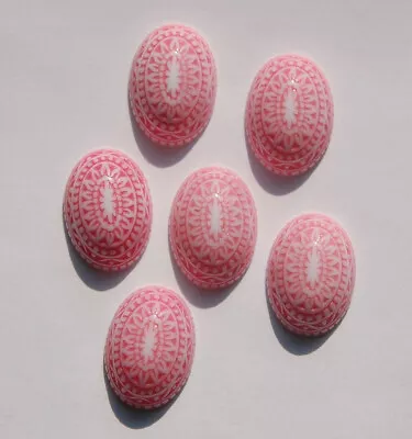 Vintage Etched Design Pink And White Cabochons 14mm X 10mm Cab711 • $3.99