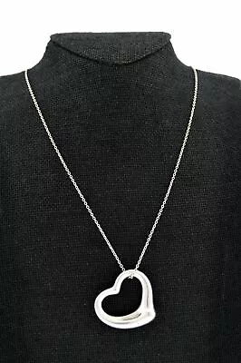 Tiffany & Co Elsa Peretti Sterling Silver 35mm Open Heart Pendant Necklace 30  • $149.99