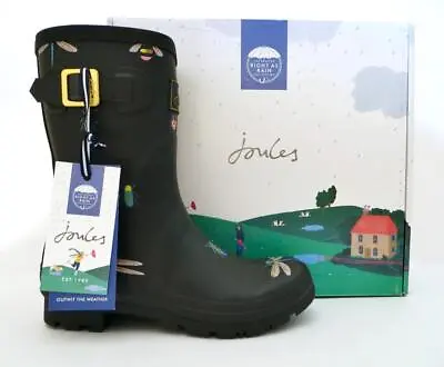 New NIB Joules Black Bugs Ladybug Bumble Bees Dragon Fly Molly Welly Rain Boot • $54.99