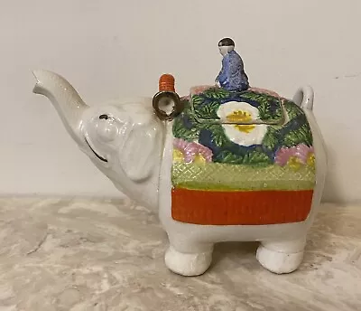 Antique Elephant Figurine Ceramic Teapot Rider On Lid Japan 5” Tall • $39.99