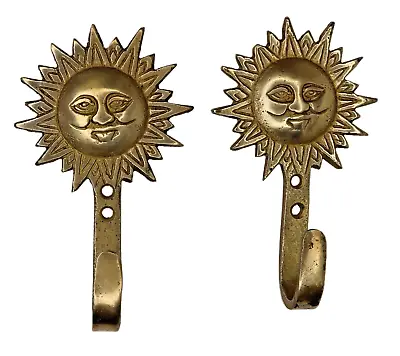 Set Of 2 Sun Shaped Vintage Style Brass Wall Hanger Hook For Key Cloth Organizer • $24.07