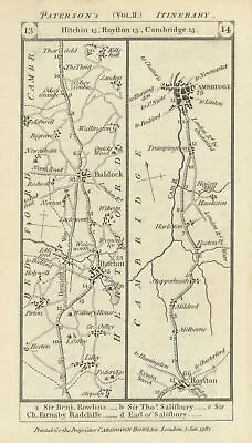 Lilley-Hitchin-Letchworth-Royston-Cambridge Road Strip Map PATERSON 1785 • £30