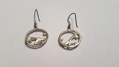 Vintage Dolphin Earrings Dangle  Nautical Sterling Silver • $14.99