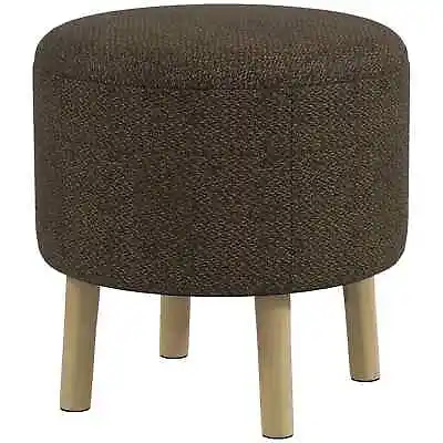 Round Ottoman Stool With Storage Linen Fabric Upholstered Foot Stool With Padde • £44.99