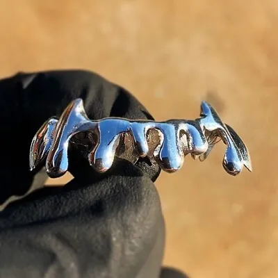 Custom Silver Drip Grillz 8 Teeth 925 Handmade Fit Slight Canine Extension  • $99