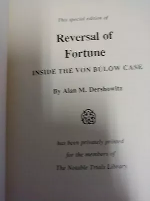 Reversal Of Fortune Von Bulow Case - Dershowitz Notable Trials Library • $15