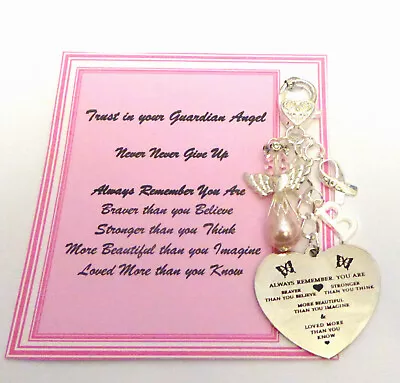 Cancer Awareness Pink Guardian Angel Bag Charm Gift For Ladies Hope Bravery • £6