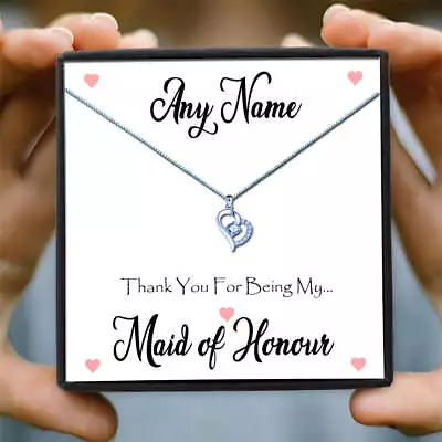 Thank You Maid Of Honour Gifts Heart Necklace & Personalised Message Gift Box • £9.99