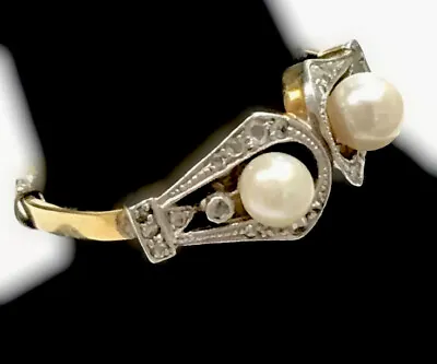 Vintage Gorgeous 14k Yellow Gold Pearl And Diamond Ring Size 8.25 • $470.25