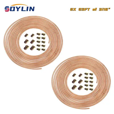 2 X Copper Nickel Brake Line Tubing Kit 3/16 OD 25 FT Coil Roll All Size Fitting • $28.88