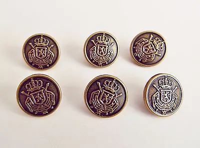 6 MILITARY STYLE COAT OF ARMS BLAZER / COAT TYPE BUTTONS ANTIQUE BRASS 16mm • £3.99