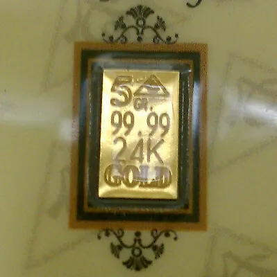 GOLD BAR 24K SOLID BULLION 5GRAIN 99.99 FINE Au WITH CERTIFICATE. • $31.88