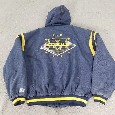 VINTAGE Michigan Wolverines Jacket Men Extra Large Blue Stater Hooded Puffer XL • $88.88