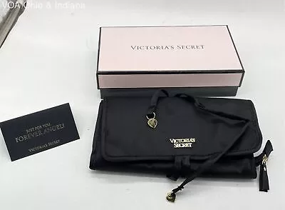 LTD Victoria's Secret Forever Angel Black Satin Makeup Bag Travel Jewelry Roll • $3.99