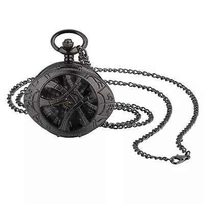 Steampunk Black Half Hunter Doctor Strange Quartz Pocket Watch Necklace Chain • $12.99