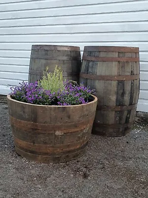 Large Wide 45cm Tall Oak Half Barrel - Flower Garden Planter Tub Pot Cask Keg • £44.99